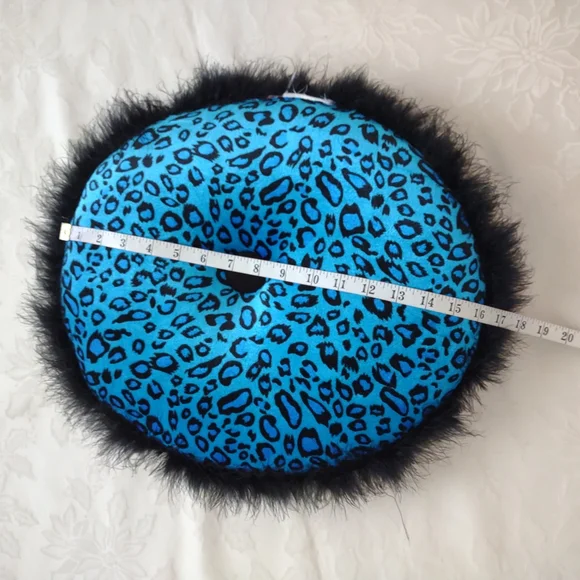 Velvet round Pink Bleu pillow Cushion feather trim Leopard Animal Print - Picture 3 of 6